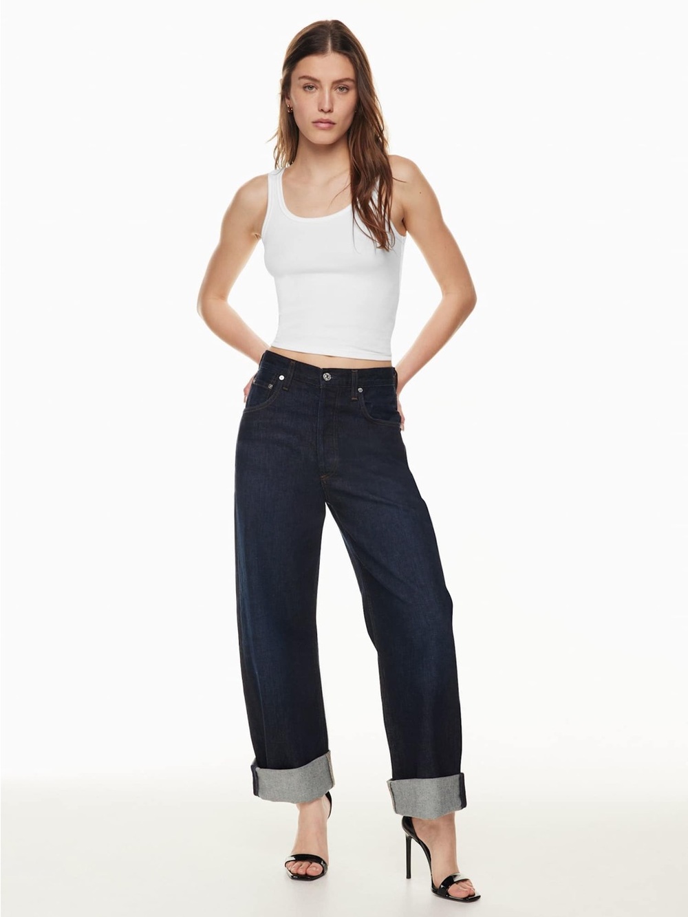 Citizens Of Humanity Ayla Bowed Barrel Leg Jean in Bandit Dark Wash Clean Hem 31 - Picture 3 of 13